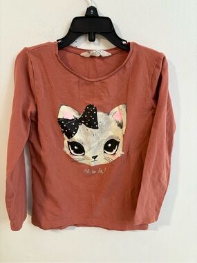 4/30$ H&M Long Sleeve Cat Graphic Tee - Rust 4-6 years